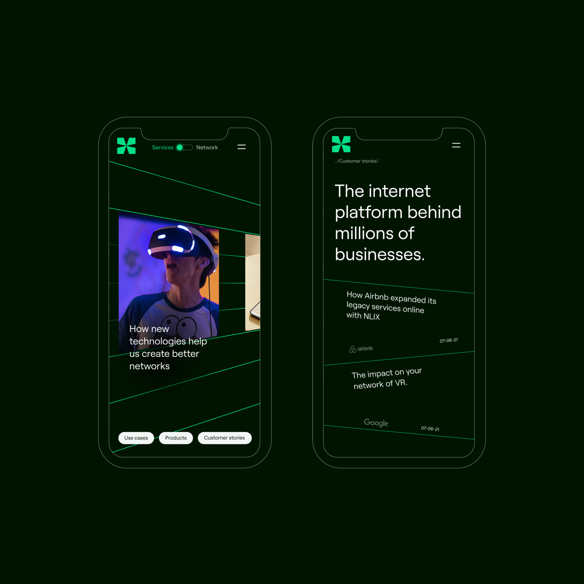 Mockups of NLIX platform for mobile