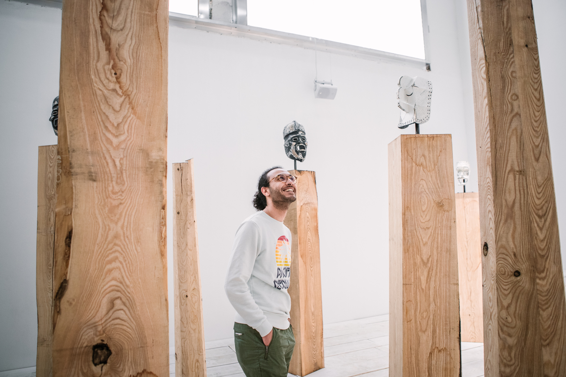 Man contemplating art installation