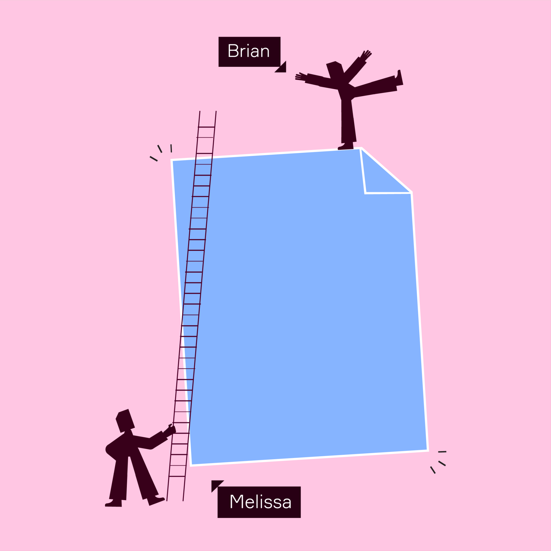 Vector illustration of geometric figures labeled Brian and Melissa using a ladder on a blue document icon