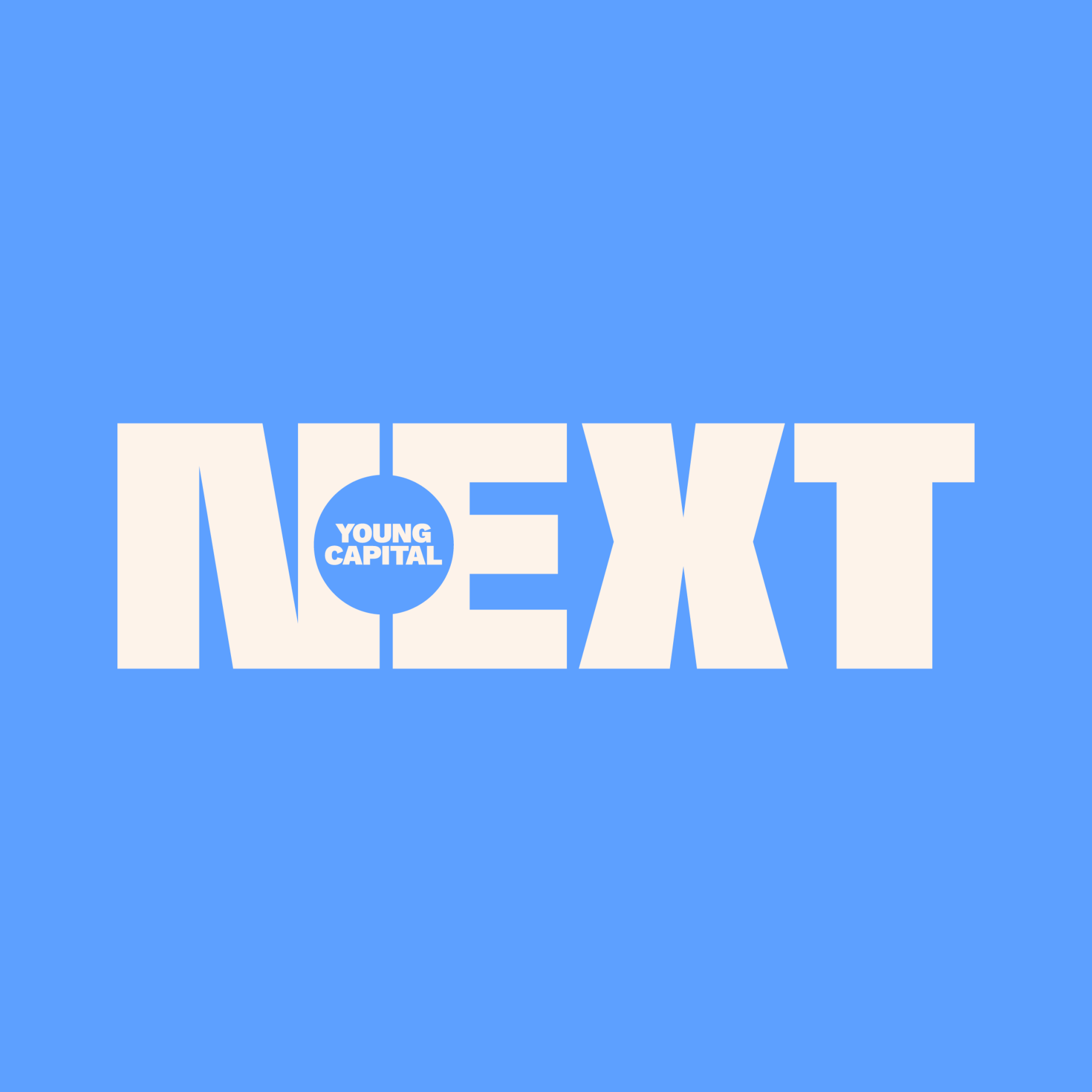 YoungCapital NEXT brand identity - logo design with circular wordmark badge on blue background