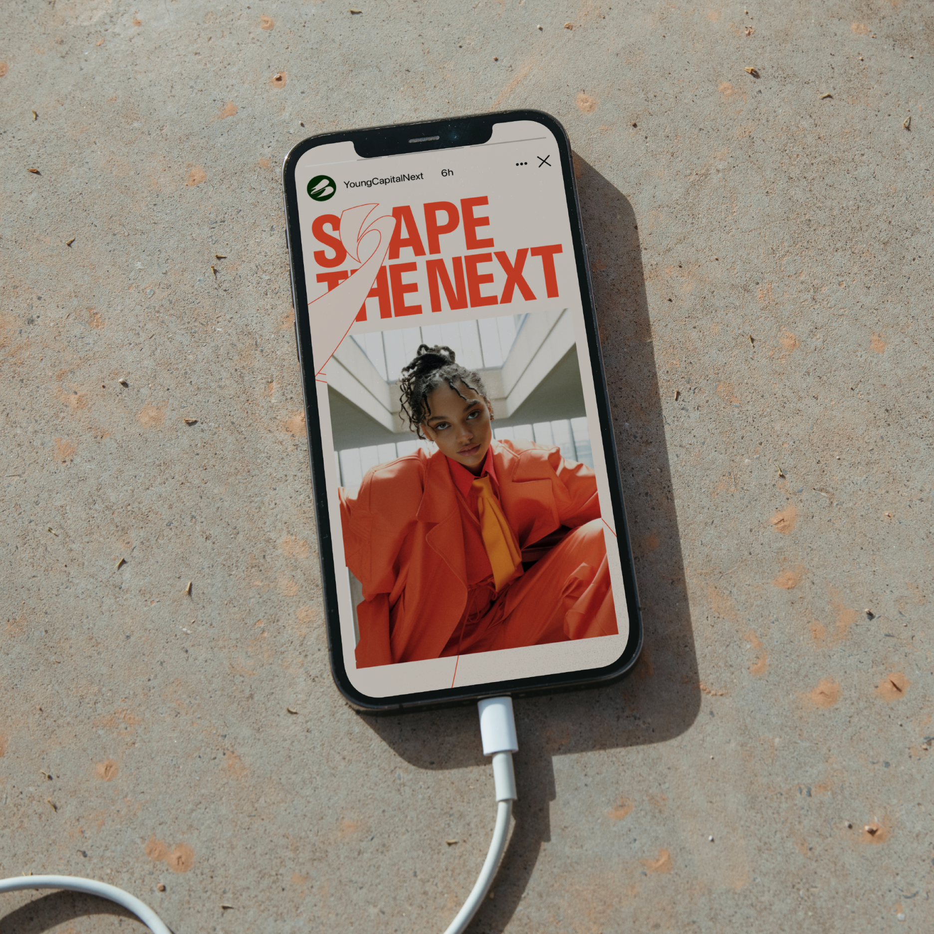 YoungCapital NEXT brand campaign - social media story mockup on smartphone display