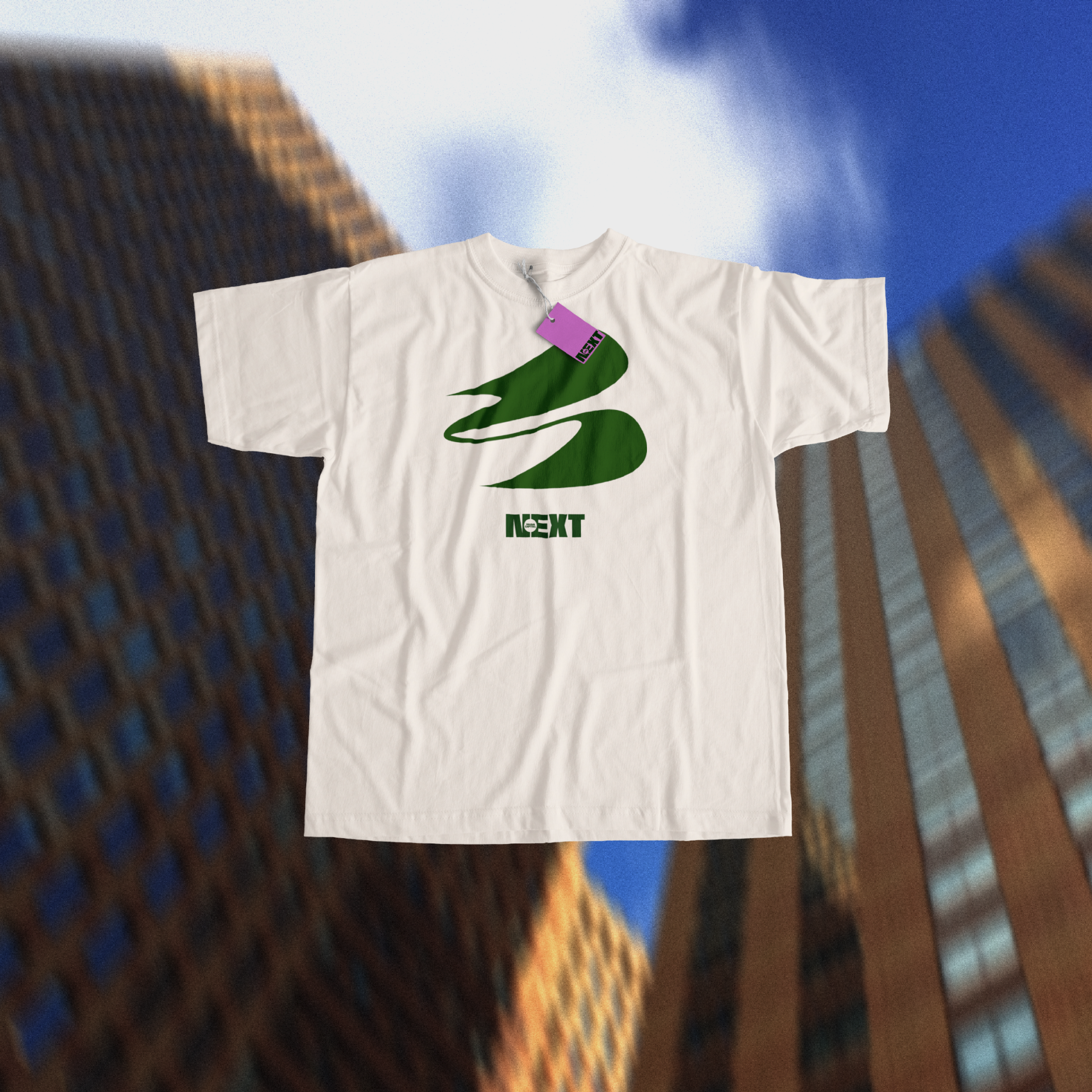 YoungCapital NEXT brand identity - branded apparel t-shirt mockup featuring green logo mark