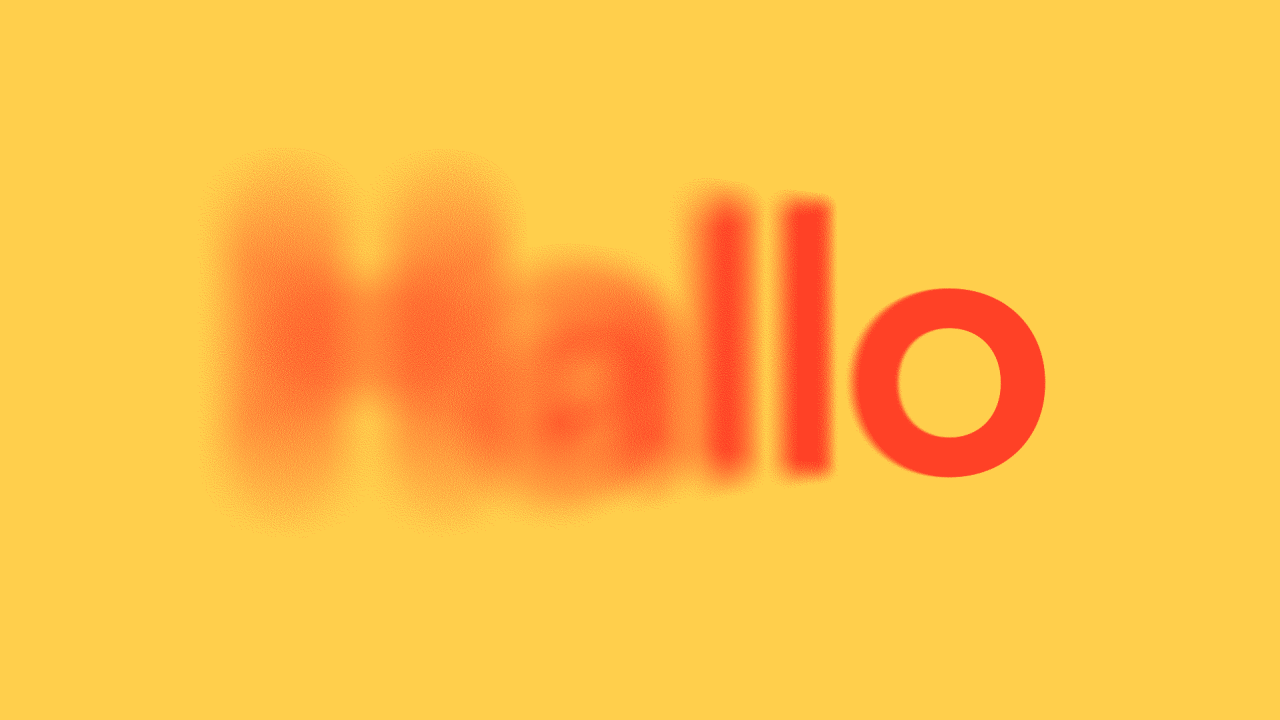 Orange word Hallo shifting from blurry to sharp focus on a yellow background for Verve's clarity article